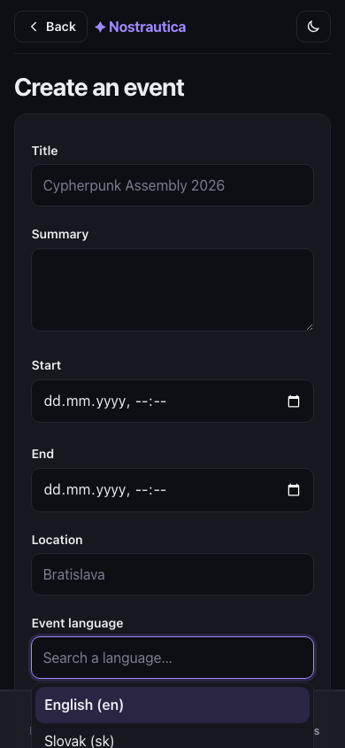 Choosing the event language
