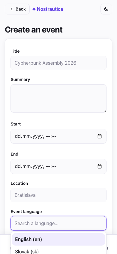 Choosing the event language