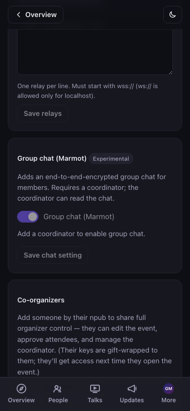 Group chat toggle in admin