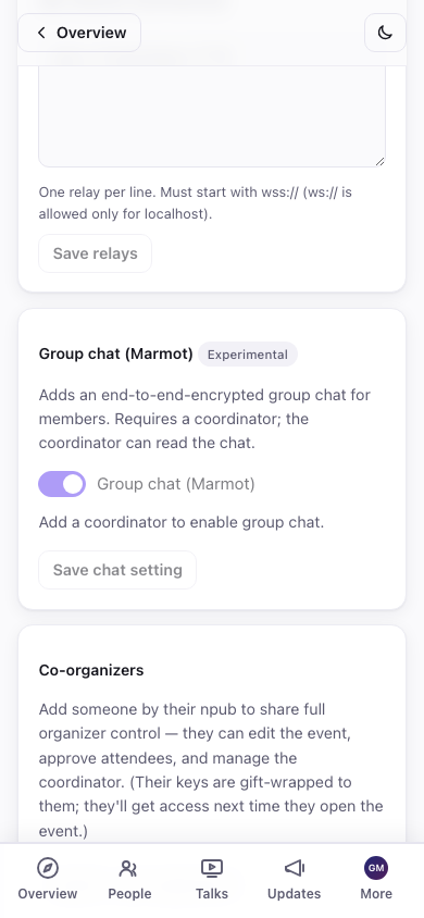 Group chat toggle in admin