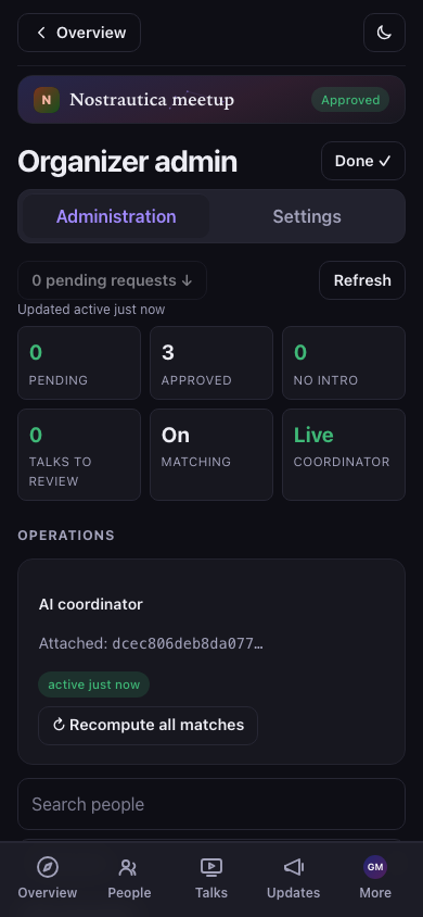 Organizer admin overview