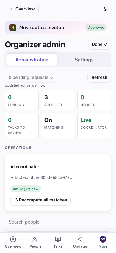 Organizer admin overview