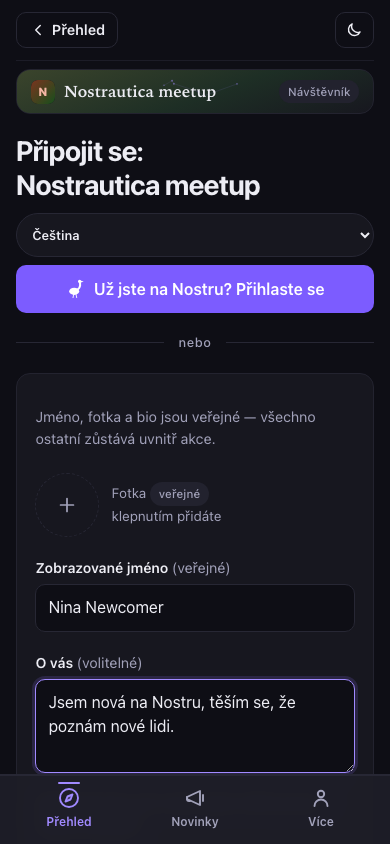 Formulář pro připojení