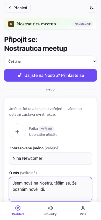 Formulář pro připojení