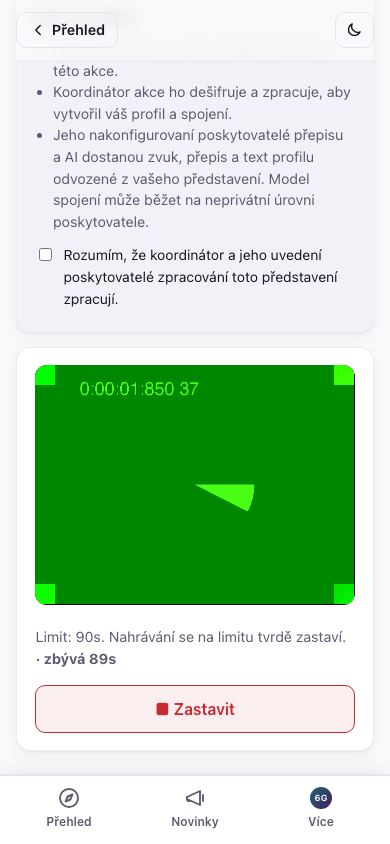 Nahrávání představení — video, zvuk a textový režim