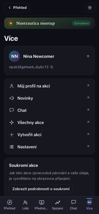 Záložka Více — vaše identifikační karta