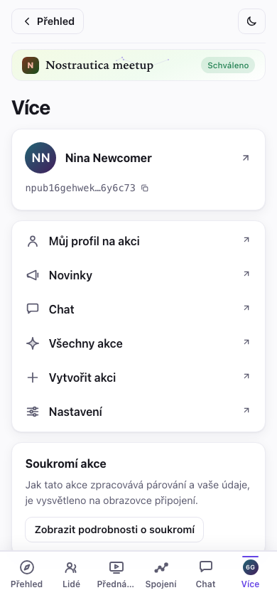 Záložka Více — vaše identifikační karta