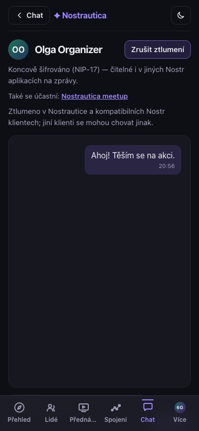 Stránka osoby s potvrzením ztlumení