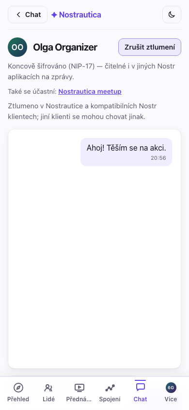 Stránka osoby s potvrzením ztlumení