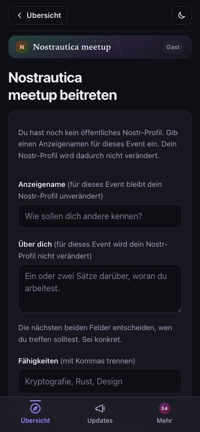 Beitrittsformular, angemeldet