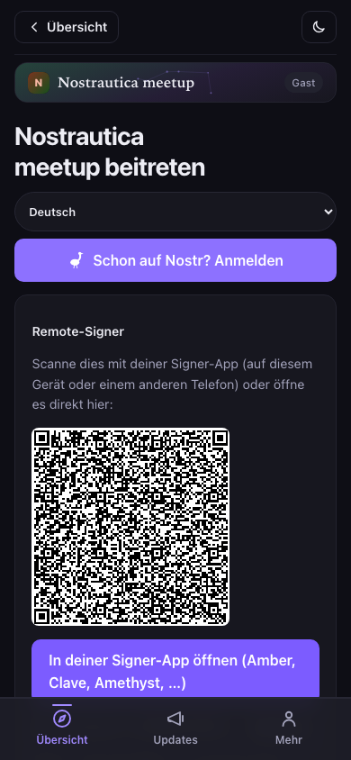 Willkommensbildschirm: anmelden oder deine Identität erstellen