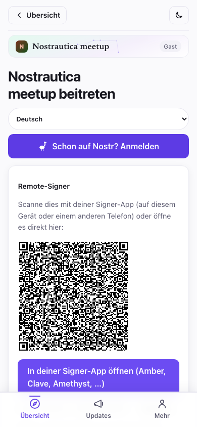 Willkommensbildschirm: anmelden oder deine Identität erstellen