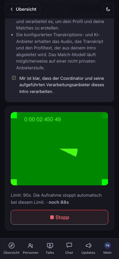 Intro aufnehmen: Video-, Audio- und Textmodus
