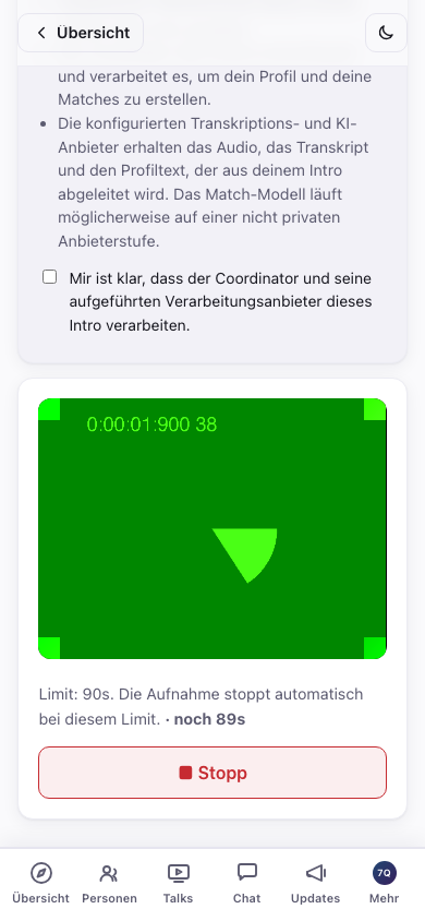 Intro aufnehmen: Video-, Audio- und Textmodus