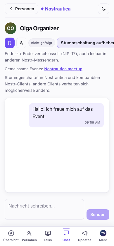 Profilseite einer Person mit der Bestätigung der Stummschaltung