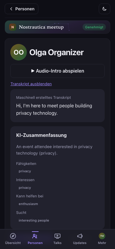 Ein Transkript, angezeigt unter dem Medienplayer
