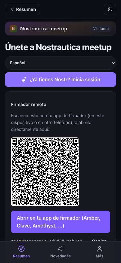 Pantalla de bienvenida: inicia sesión o crea tu identidad