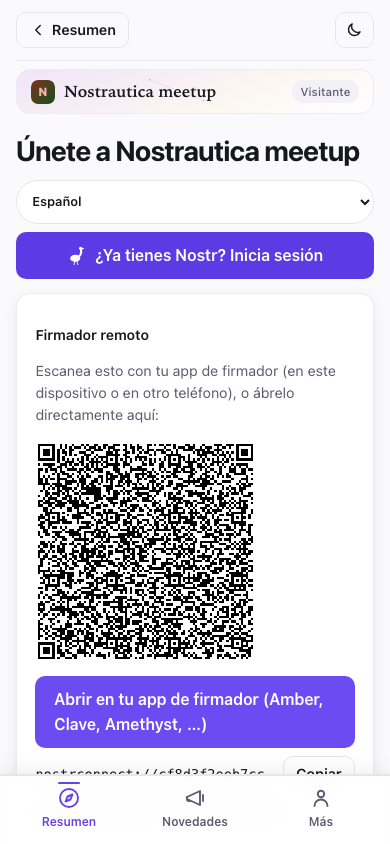 Pantalla de bienvenida: inicia sesión o crea tu identidad