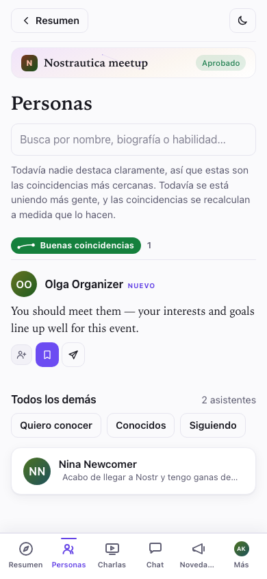 Personas: tus coincidencias encabezan la lista, con el razonamiento completo