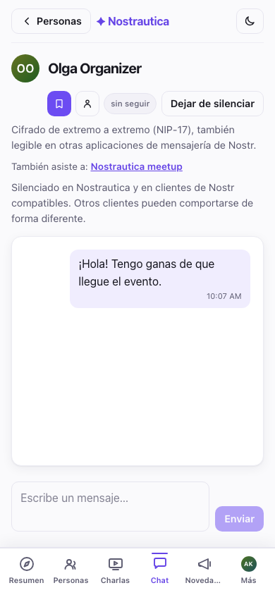 La página de una persona, con la confirmación de silenciar