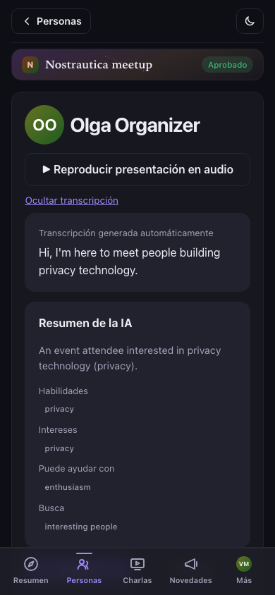 Una transcripción, mostrada debajo del reproductor multimedia