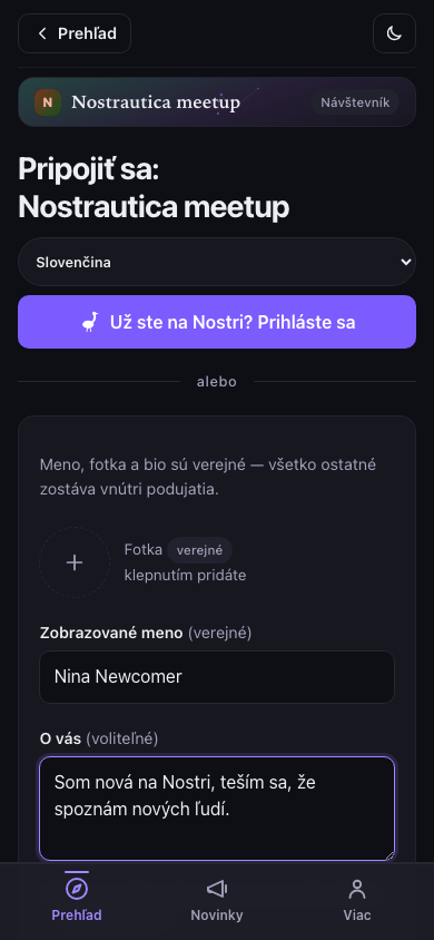 Formulár na pripojenie