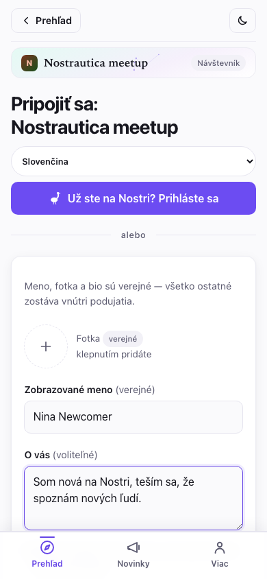 Formulár na pripojenie