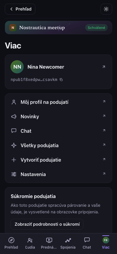 Záložka Viac — vaša identifikačná karta
