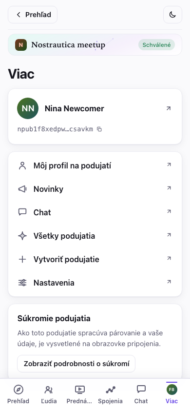 Záložka Viac — vaša identifikačná karta
