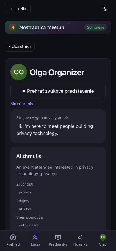 Prepis, zobrazený pod prehrávačom médií