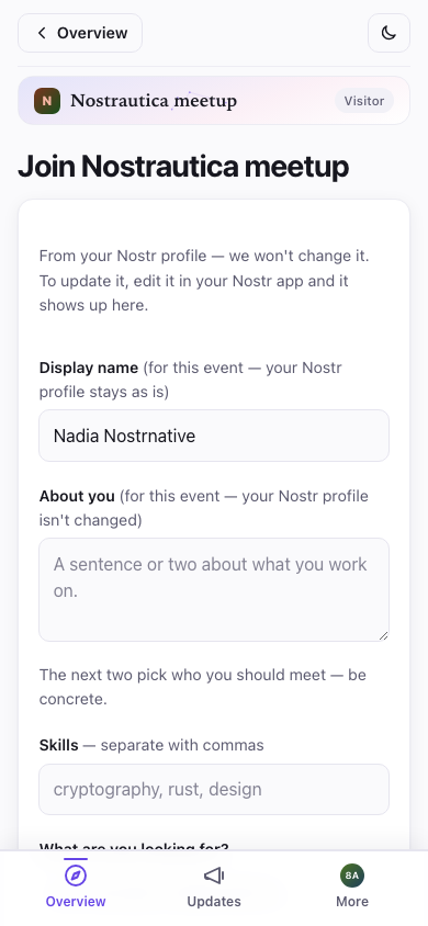 Join form, signed in