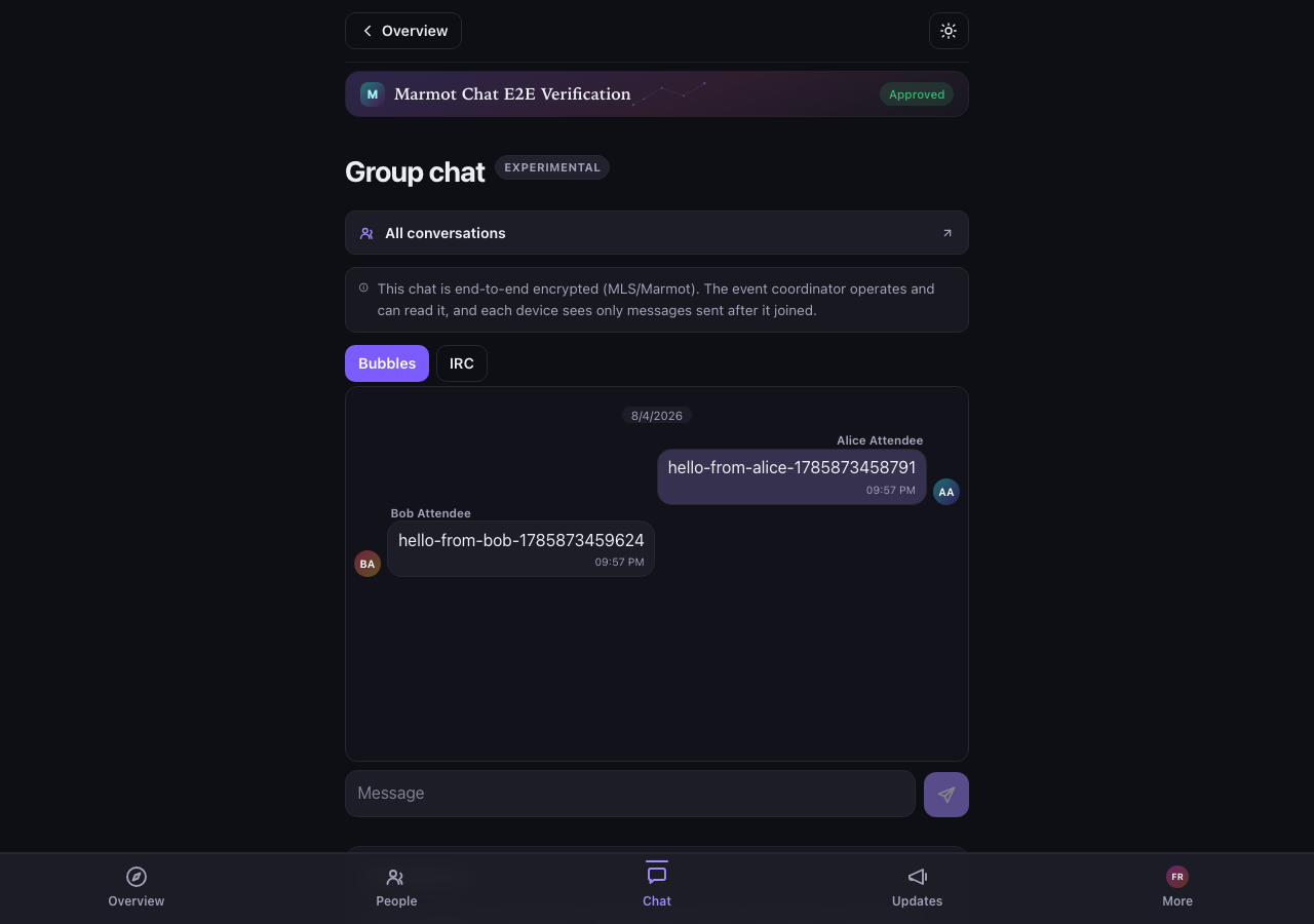 The group chat, with a message sent
