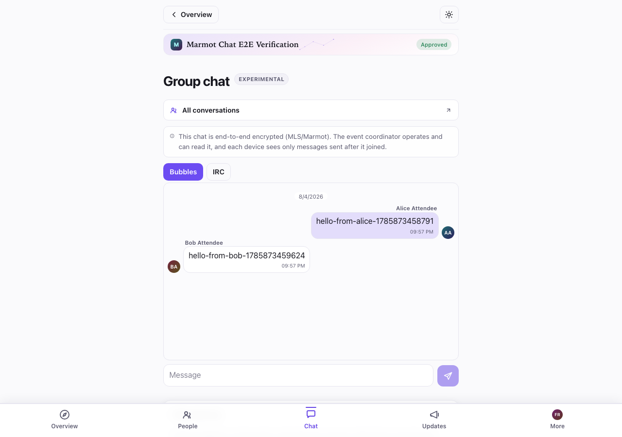 The group chat, with a message sent